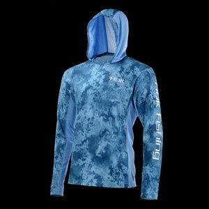 HUK Icon X Camo Hoodie Fishing Shirt Blue